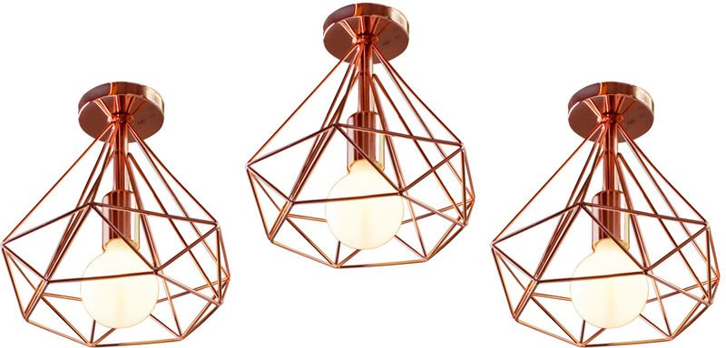 Deckenleuchte Vintage Semi-Flush Mount Deckenlampe mit Diamant Form Käfig Antik Licht E27 Lampenfassung für Loft Esszimm...