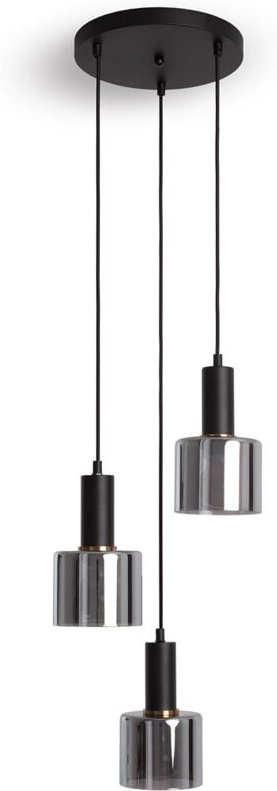 Pendelleuchte Metall und Glas Danae 3 Strahler Rauchgrau