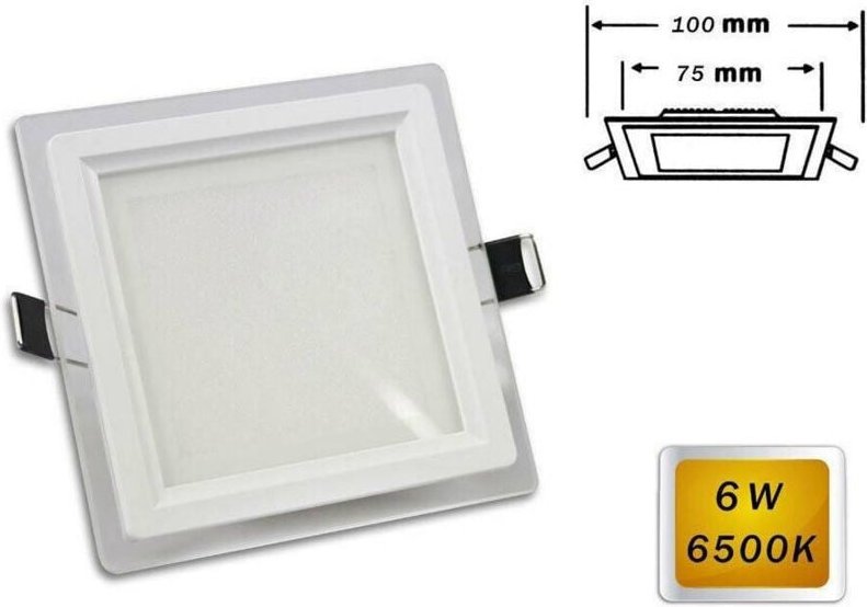 Trade Shop Traesio - Trade Shop - schlankes led-panel mit glasrand, quadratisch, 6W licht, 6500K, 4000K, 3000K, P-75EQ -