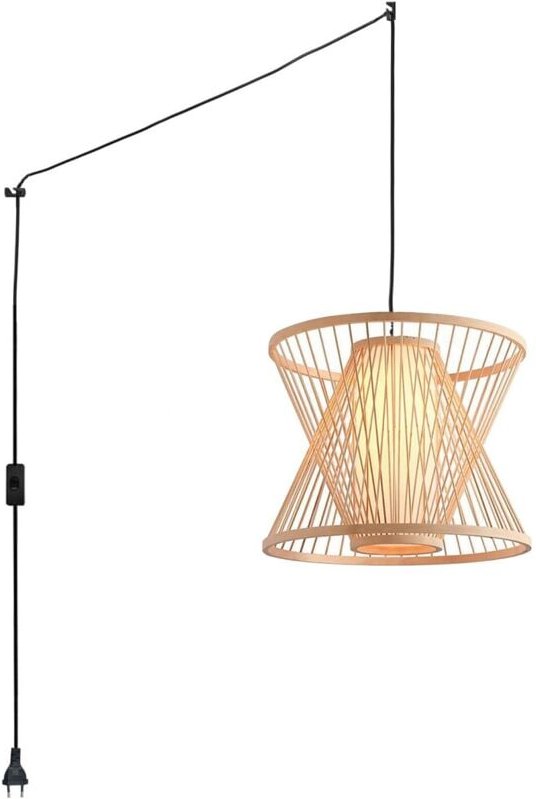 Barcelona Led - Pendelleuchte aus Bambus "Rise" mit Schalter und Stecker