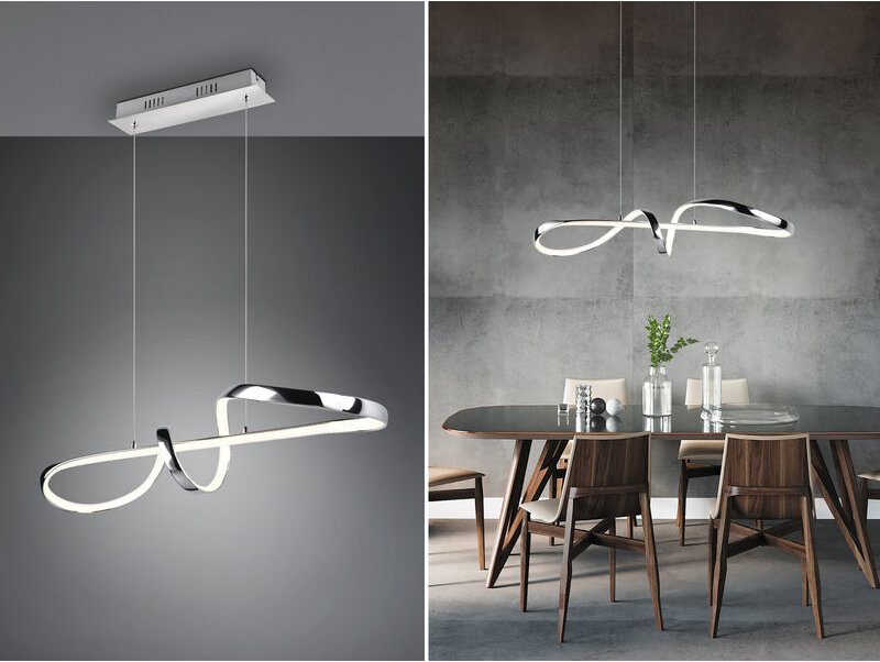 Reality Leuchten - led Pendelleuchte padua dimmbar per Schalter, Chrom, Kristall, Breite 81cm