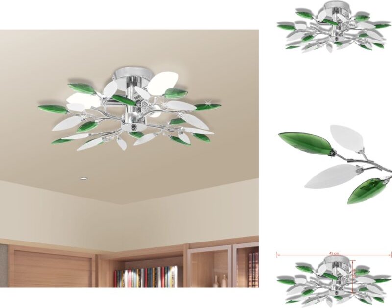 Thumbnail - Vidaxl - Deckenleuchten - Living Deckenleuchte Weiße & Grüne Acrylglas-Blätter 3 × E14-Lampen - Mehrfarbig