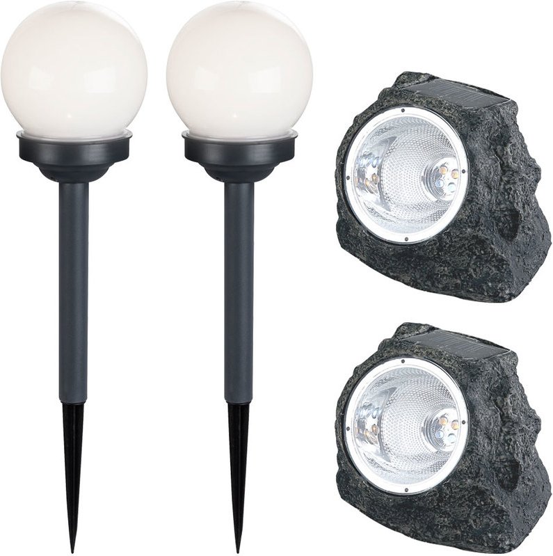 4er Set led Solar Lampen Kugel Steck Leuchten Garten Weg Stein Design Deko Strahler Terrasse