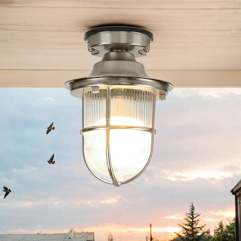 Licht-erlebnisse - Außenlampe Messing IP54 Nickel E27 ø 16 cm Maritim Deckenleuchte außen Haus