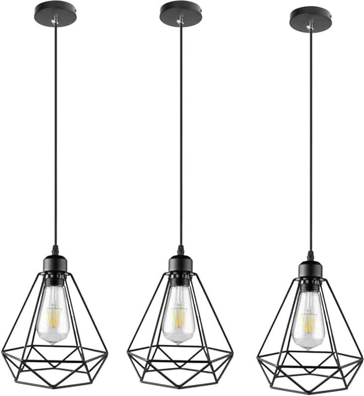 3x Retro Pendelleuchte Industriell Metall Eisen E27 Kronleuchter Vintage in Diamant Form Lampe für Restaurant Bar Café S...