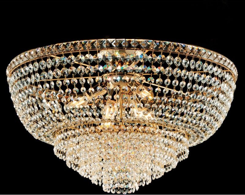 Wagner - Deckenleuchte aus Eisen und goldenem Messing mit Strasssteinen 8 Lichter H.40 - Ø62 - BL266-PL8-OR