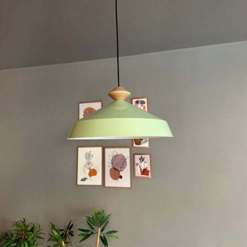 Thumbnail - Lema Minzgrün Einfacher Kronleuchter mit Holzkopfteil, Hängelampe für Restaurant, Café, Wohnzimmer