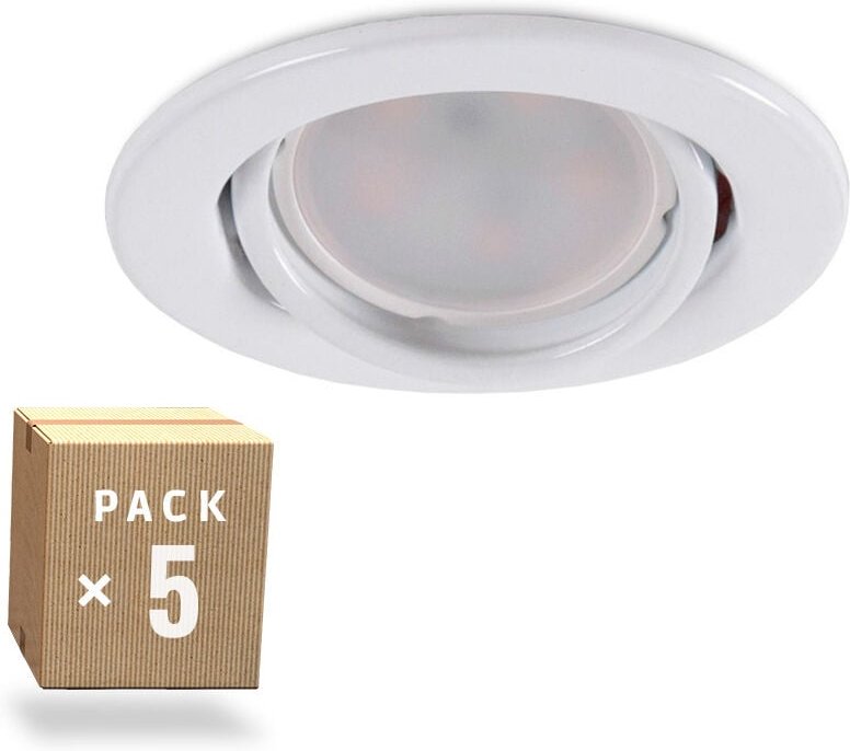 Greenice - Packung mit 5 LED-Lampen GU10 6W 500Lm 6000ºK 40.000H - Neigbarer runder Downlight-Ring 'Vepa' Stahl 90mm - W...
