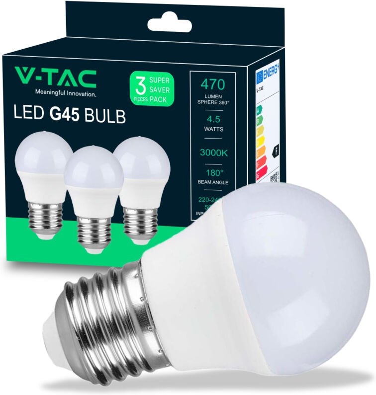 V-TAC LED-Glühbirne E27 4,5W G45 3000K (Box 3 Stück)