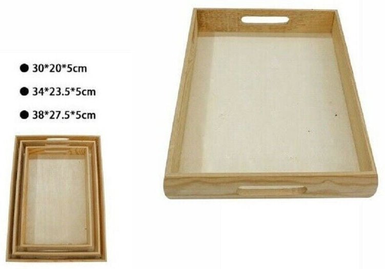 Trade Shop - SET 3 STÜCK NATURHOLZ TABLETT DECOUPAGE TRIS MATRIOSKA BOX 53469A -