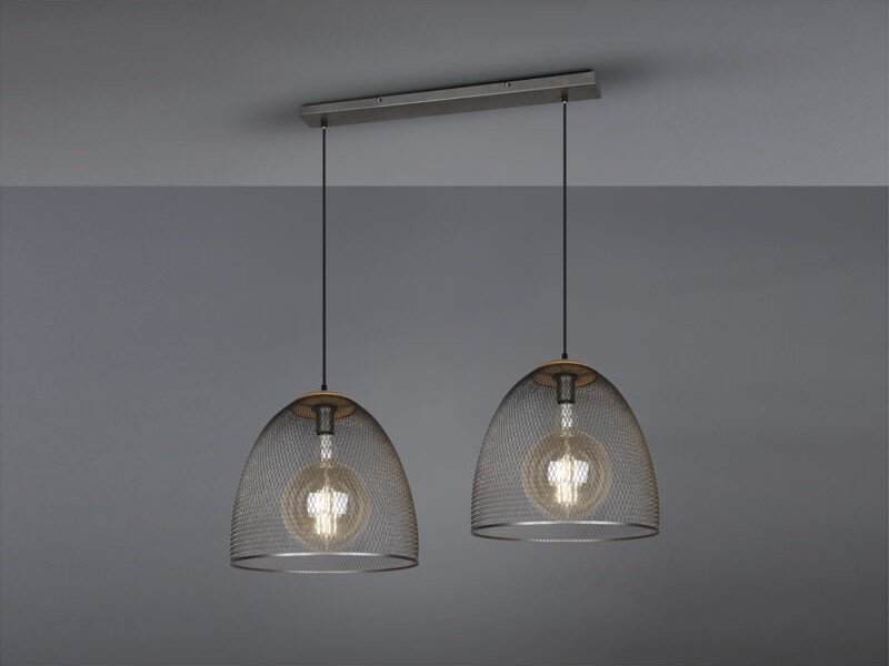 Pendelleuchte IVAR mit 2 Drahtgeflecht Metallschirmen in Silber, Breite 125cm