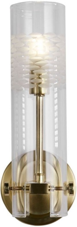 Searchlight Scope Badezimmer-Wandleuchte aus satiniertem Messing, klares geätztes Glas