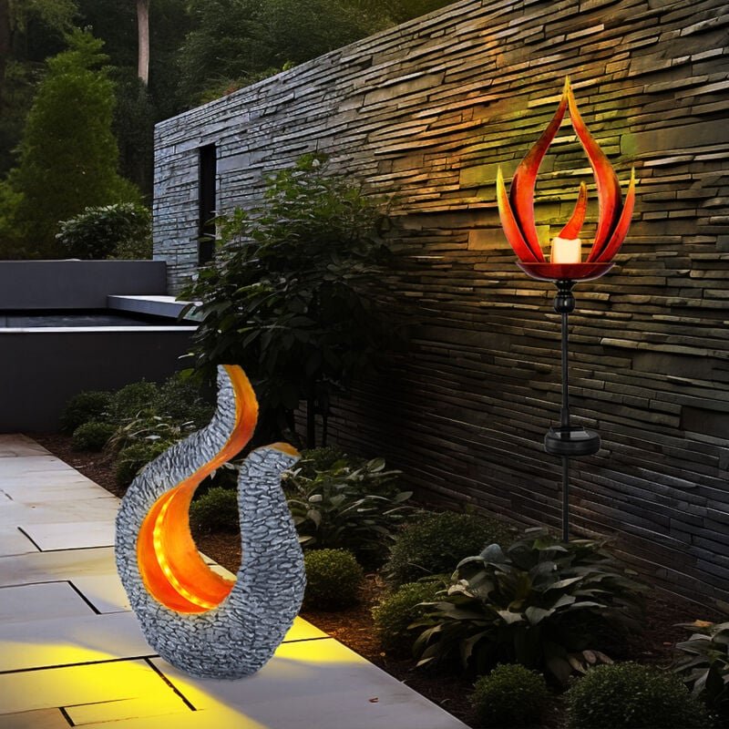 Led Solarleuchte Solarlampe mit Feuereffekt Außenleuchte Gartenleuchte Außenlampe, Flammen Design, Steinoptik-Skulptur, ...