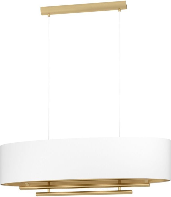 Hängelampe Pinetara, 4-flammige Pendelleuchte Esstisch, ovale Esszimmerlampe aus Stoff und Metall in Weiß und Messing, T...