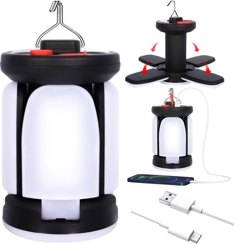 Thumbnail - Jalleria - Wiederaufladbare Campinglaterne, 3600 mAh, 6 Beleuchtungsmodi, 60 led 360° superhell, IPX4 wasserdichtes trag...