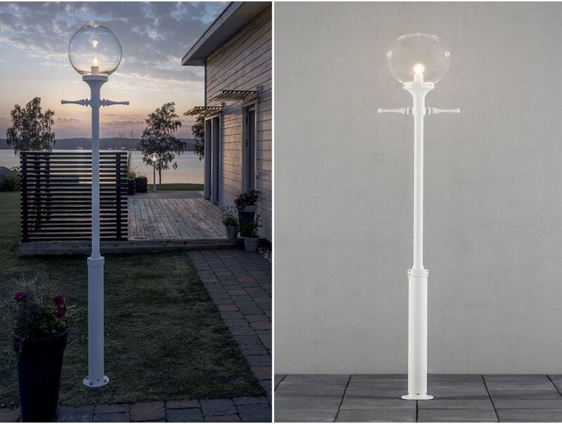 Große led Mastleuchte Aluminium Weiß mit Glaskugel, Höhe 240cm