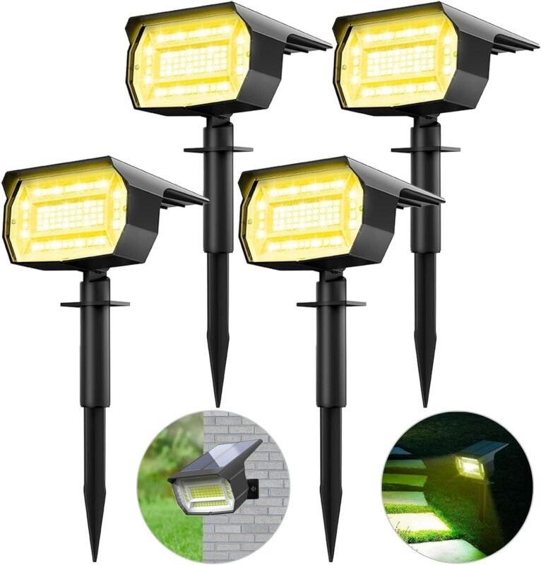 4er-Set Solar-Außenstrahler, 72 LEDs, 3 Helligkeitsstufen, IP65 wasserdicht, für Garten, Einfahrt, Bäume, warmweißes Lic...
