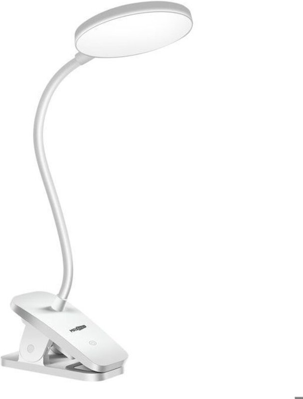 LED-Schreibtischlampe - MAX EXCELL - Flexibel 360° - Wiederaufladbar - Klammer - Weiß