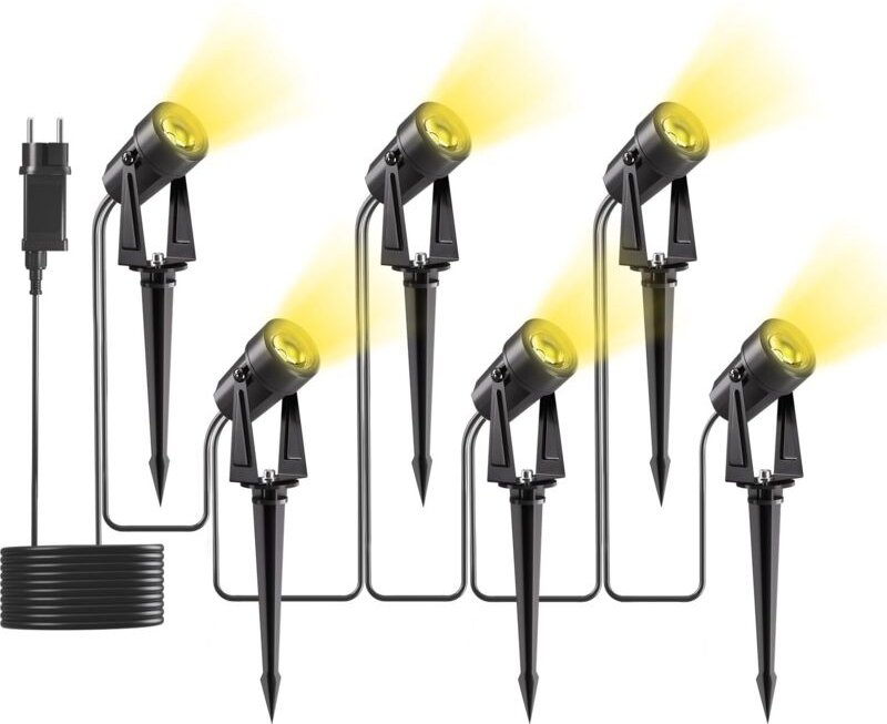 Gartenbeleuchtung, 6er-Set / 20 m, warmweiß 3000 K, LED-Außenstrahler, IP65, wasserdicht, Gartenleuchte für den Außenber...