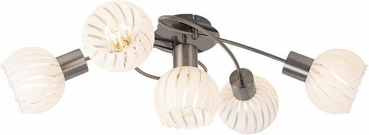 Deckenlampe Deckenleuchte Spotlampe Spotleuchte Wohnzimmerlampe, 5 Flammig Glas weiß klar Metall nickel, E27 Fassungen, ...