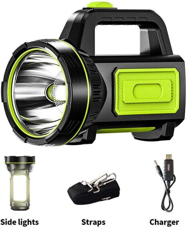Leistungsstarke, per USB aufladbare LED-Taschenlampe mit Seitenlicht, wasserdichte Taschenlampe für Notfälle beim Wander...