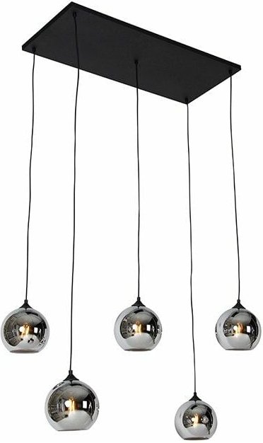 Thumbnail - Art-Deco-Hängelampe schwarz mit Rauchglas 5 Lichter - Wallace