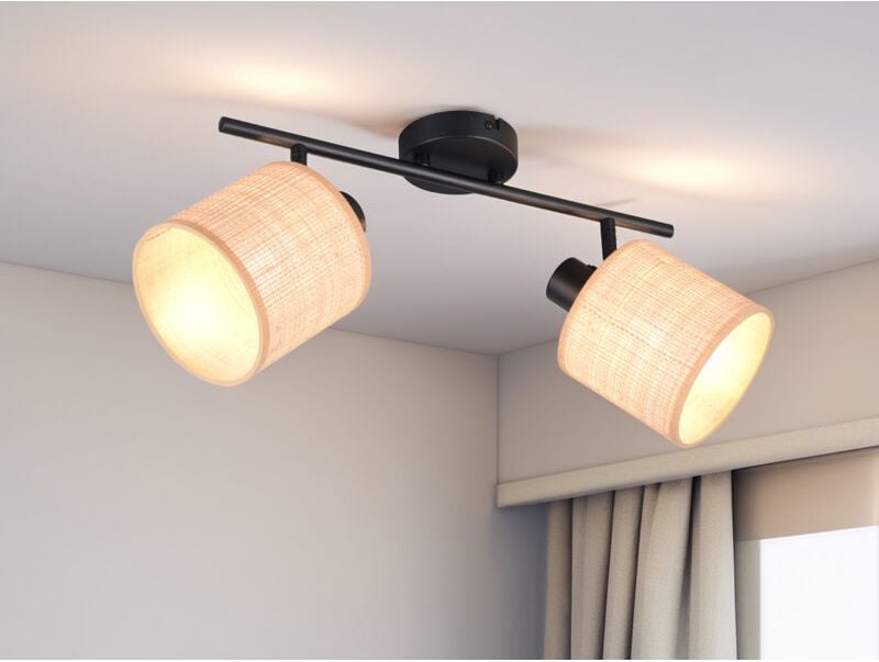 Reality Leuchten - Deckenstrahler aimee 2-flammig mit Lampenschirmen aus Bast, Breite 42cm