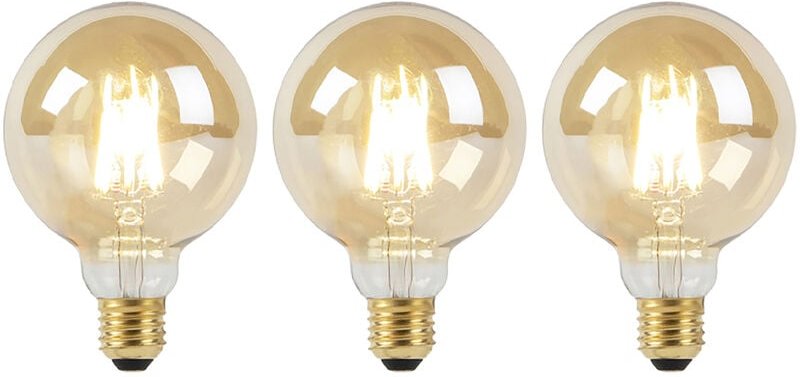 Luedd - Set mit 3 E27-LED-Lampen, dimmbar bis warm, G95, Gold, 8 w, 806 lm, 2000–2700 k