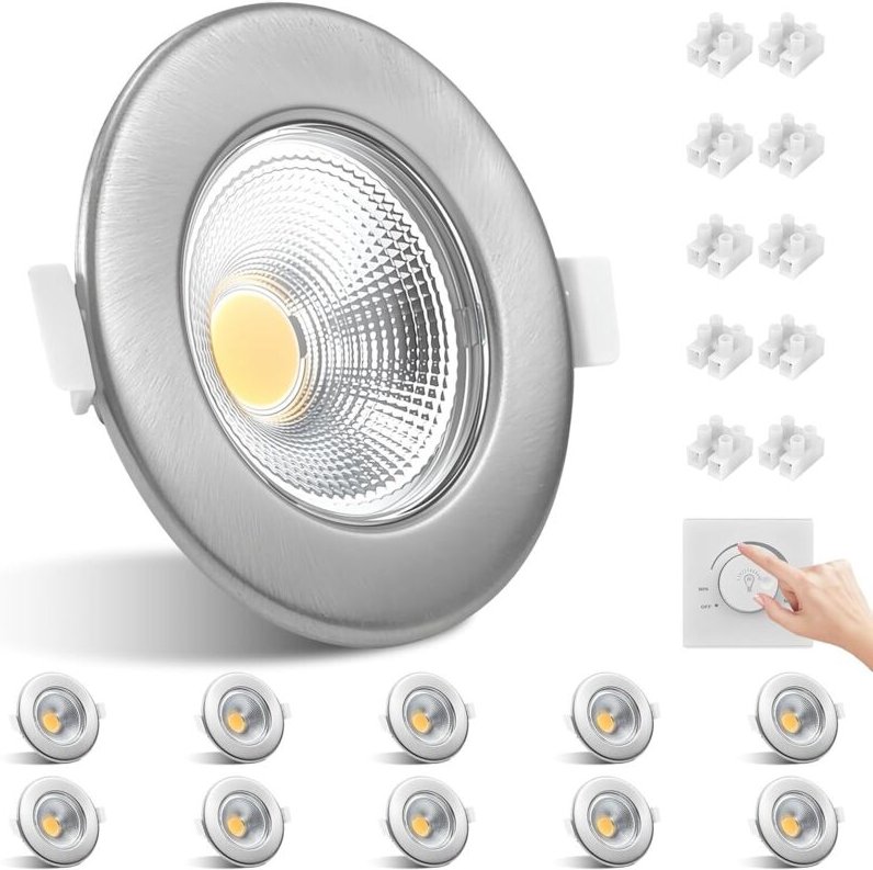 10er LED Einbaustrahler 230V Dimmbar 10W 850LM Einbauleuchten Gebürstet Edelstahl Led Spots 3000K Warmweiß Deckenspots F...