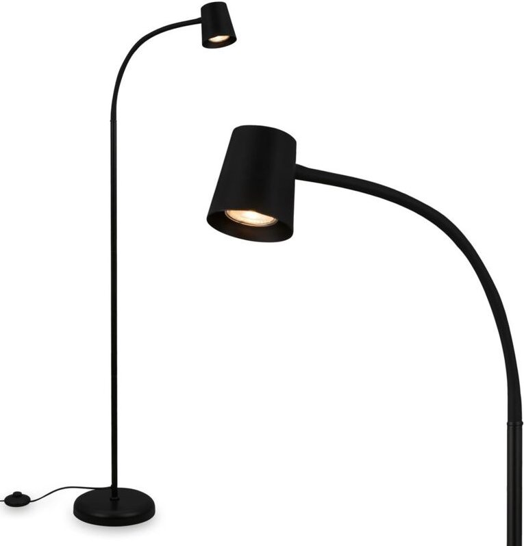 Briloner - Stehleuchte, mit Fußschalter, flexibler Lampenkopf, Stehlampe, 127,5 cm, 1x GU10, max. 9W, schwarz