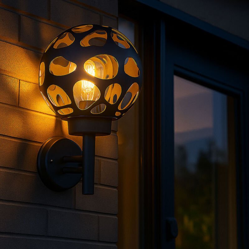 Wandleuchte Kugel Außenleuchte Kugel 20 cm Außenwandleuchte Edelstahl rund, Loch Design Aluminium anthrazit, 1x E27, h 3...