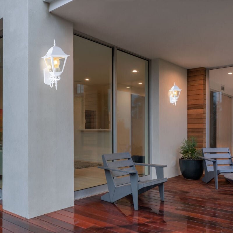 2er Set led Wand Leuchten Fassaden alu Laternen Außen Beleuchtung Landhaus Terrassen Lampen weiß