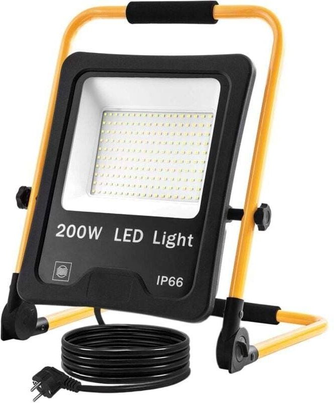 Baustrahler LED 200w 16000lm Lampe Baustelle Strahler LED mit Kabel 3m und wasserdicht IP66-200w weiß kalt