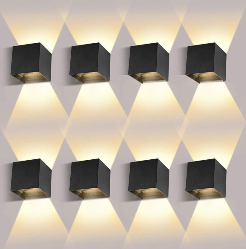 8 Pack Applique Murale Interieur/Exterieur 12W 3000K Appliques Murales Exterieur Angle de faisceau réglable Noir Appliqu...