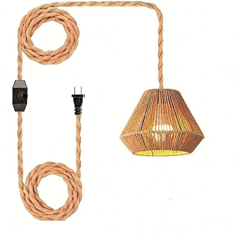 E27-Steckdose mit Schalter und 4,5 m langem Hanfkabel