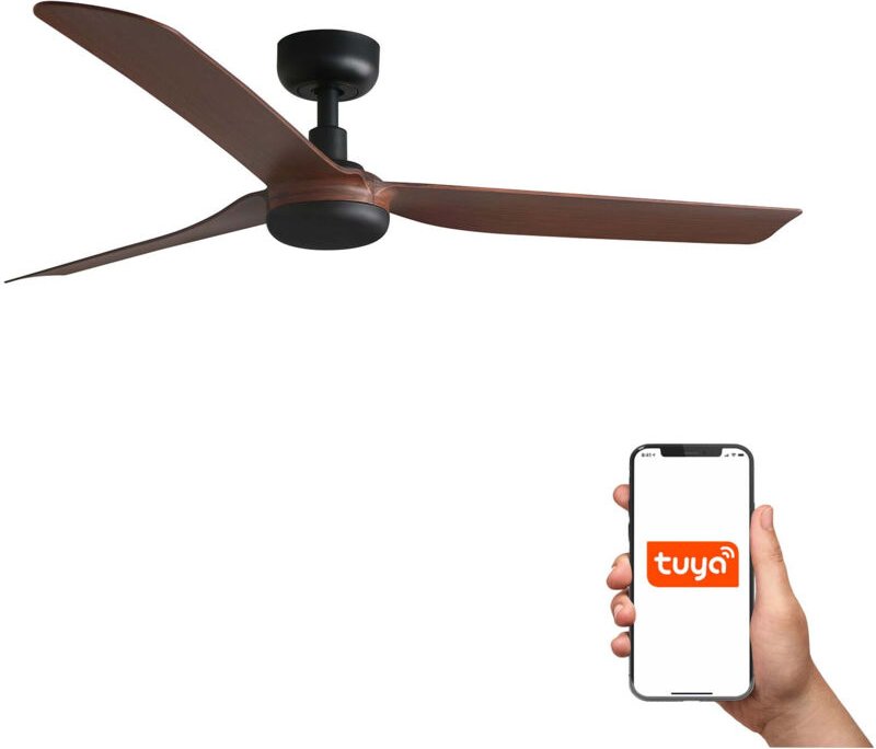 Faro Barcelona - Faro Punt Mittlerer 3-Flügel-Mattschwarz, Walnuss-Tuya-Smart-System