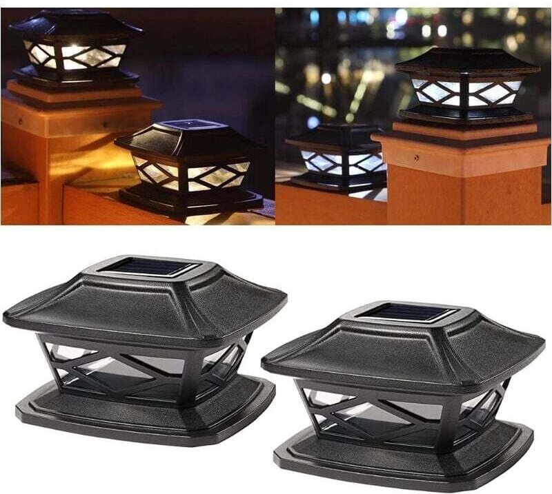 2 Stück Solar-Pfostenleuchten für den Außenbereich, wasserdichte LED-Pfostenleuchten, dekorative Zaun-Solar-Pfostenleuch...