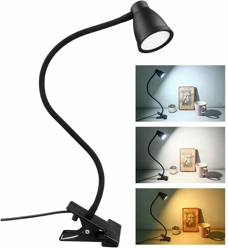 Led Lampe de Bureau à Pince, 3 Couleur Luminosité Réglable, usb Lampe de Chevet Pince, Protection des Yeux 360° Flexible...