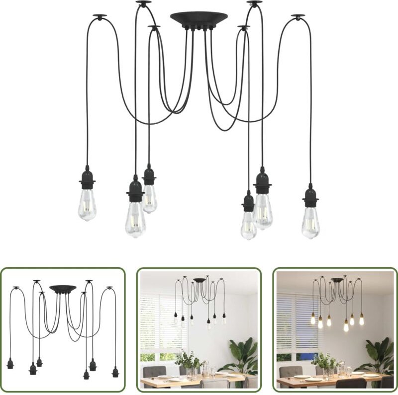 vidaXL E27 - Pendelleuchte mit 6 Fassungen E27 Schwarz Metall
