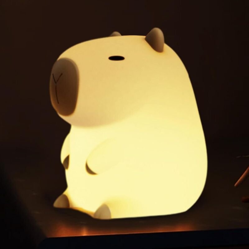 Nachtlicht mit Capybara-Motiv, weiche Silikon-Tierlampe in Capybara-Form, tragbare, per USB aufladbare Tierlampe, Touch-...