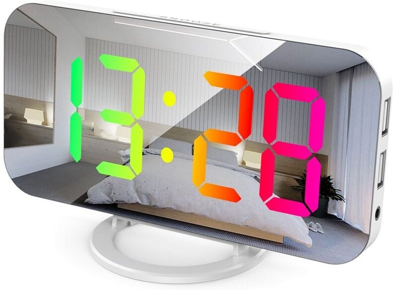 Thumbnail - Tlily - Digitaler Wecker rgb Buntes Großbilddisplay Smart Mirror Datum für Raumdekoration Weiß
