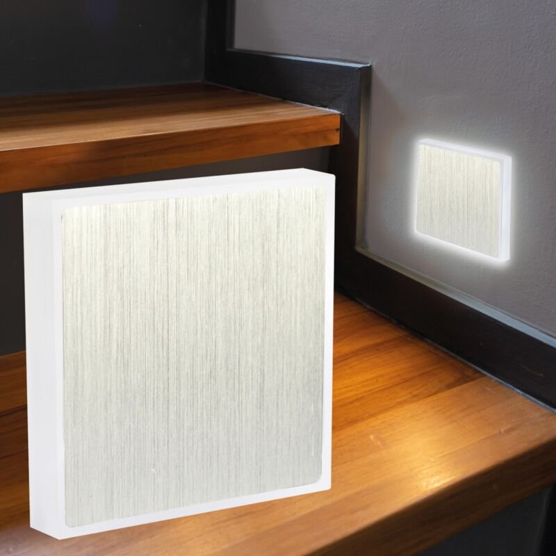 LED Treppenleuchte eckig Alu-gebürstet - Lichtfarbe: Neutralweiß 1,5W - Lichtaustritt: Halo