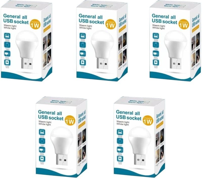 Set mit 5 LED-Lampen, usb, 110 Lumen, weiß