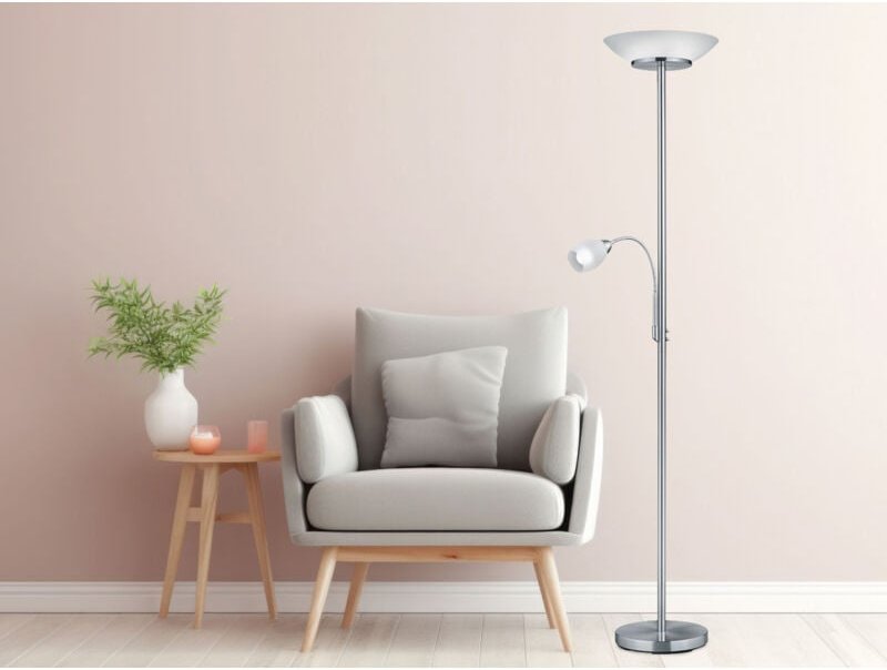 Meinewunschleuchte - led Deckenfluter mit Flexarm Leselampe, Silber & Glasschirme weiß, h: 180cm