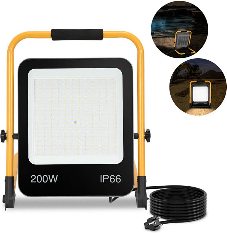 Randaco LED Baustrahler Arbeitsleuchte 200W 16000LM Kaltweiß LED Fluter mit 3M Kabel und Wasserdicht IP66 Strahler für I...