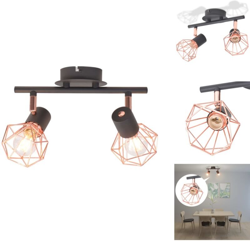 Deckenleuchten - Living Deckenleuchte mit 2 Strahlern E14 Schwarz und Kupfer - Schwarz