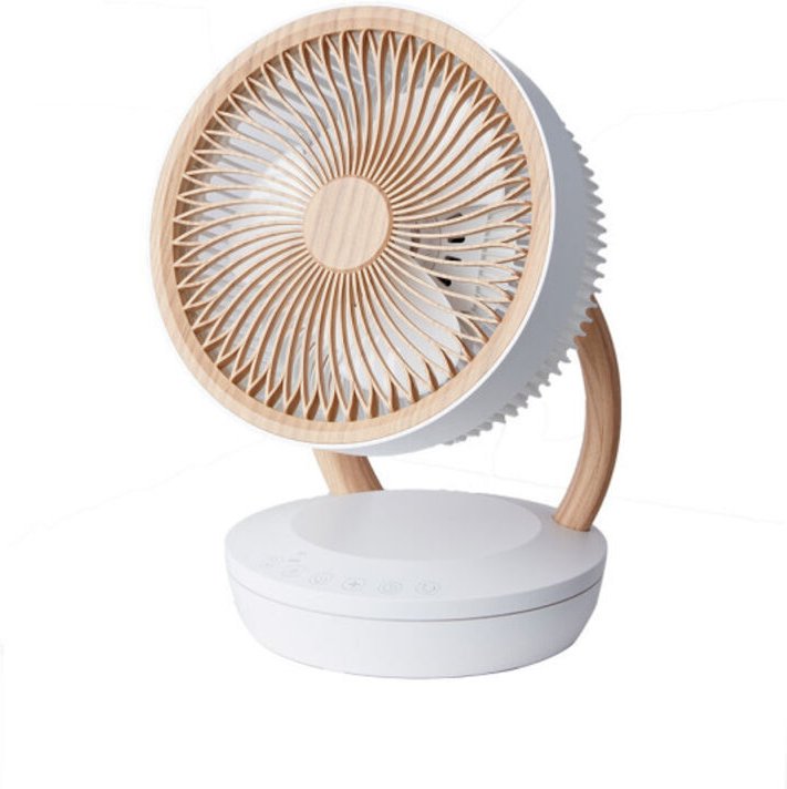 Fabrilamp - Tischventilator Nachtigall weiß/Holz 45w 3vel 3asp Fernbedienung, Timer, Touch 35,7x25,5x19,3cm