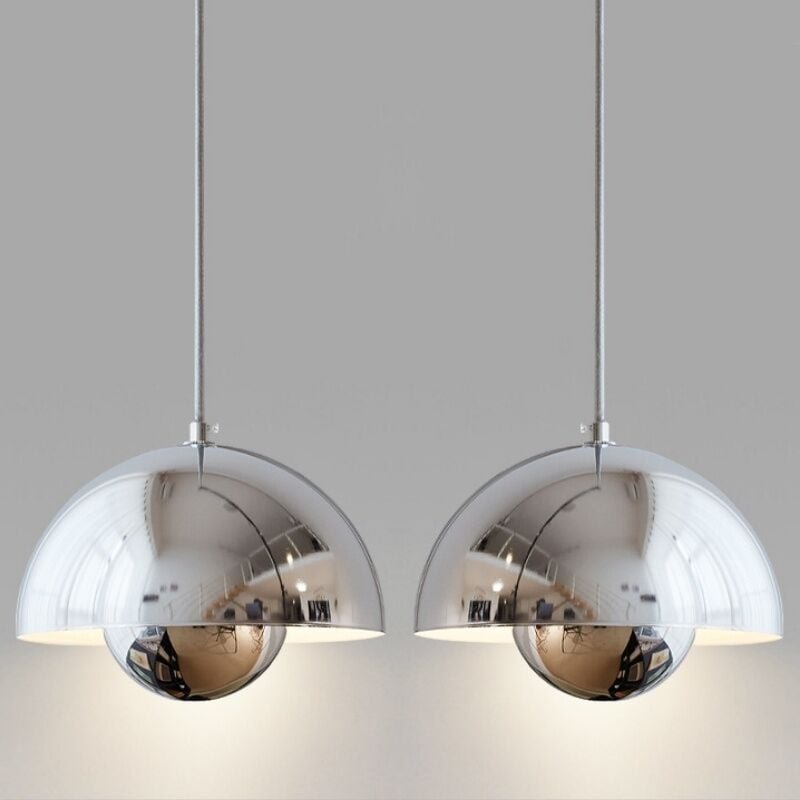 Modern Pendelleuchte Kreative Metall Hängeleuchte Lampenschirm Höhenverstellbare Kronleuchter 2 Stück Silber