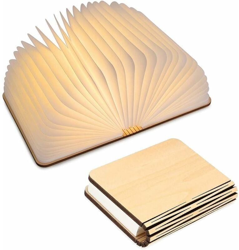 LED-Buchlampe aus Holz, faltbare und magnetische Buchlampe, wiederaufladbare LED-Papierlampe per USB, dekorative Leuchte...