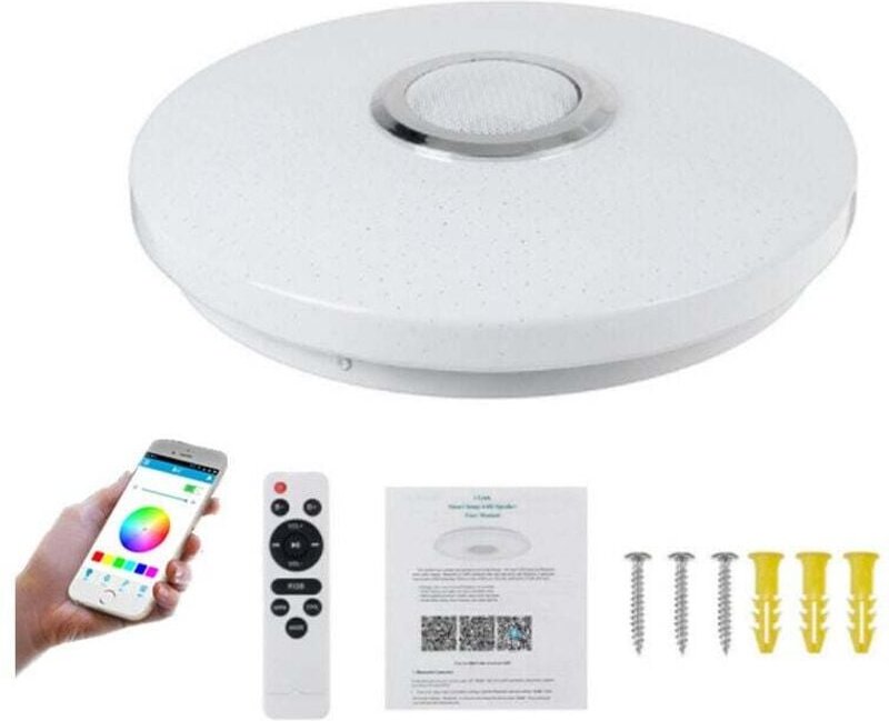 Aiperq - Lámpara de techo led de 36 w con altavoz Bluetooth, inteligente, con mando a distancia y control por app, cambi...